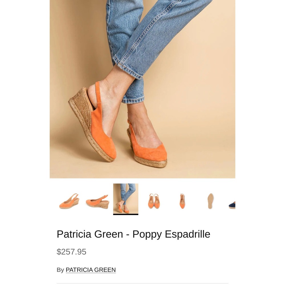 Patricia Green Poppy Espadrille Wedge Slingback Shoes Orange Suede Size 6